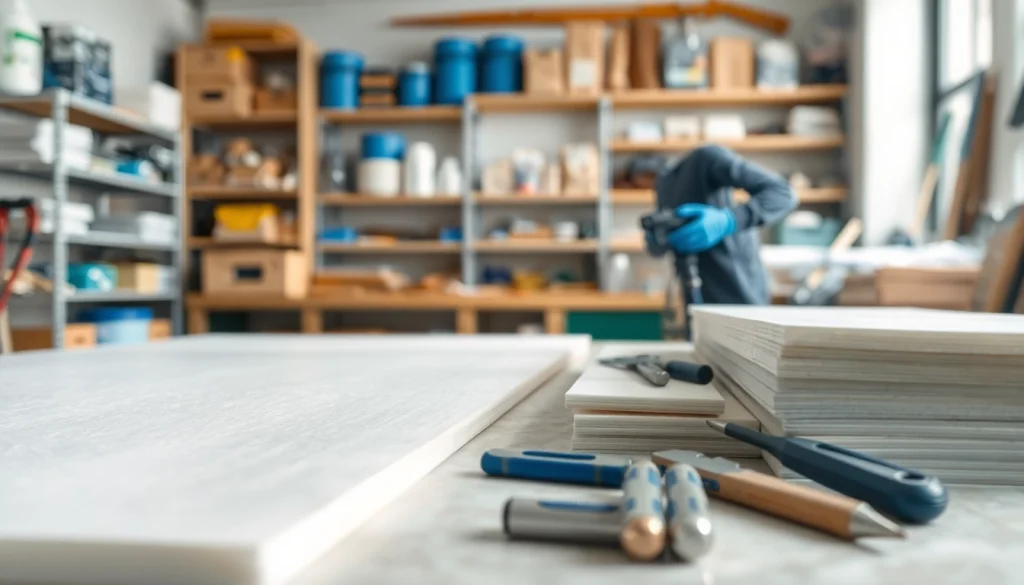 Applying laminating resin in a clean workshop environment with fiberglass materials.