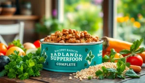 Showcase Badlands Ranch Superfood Complete in a vibrant bowl surrounded by fresh ingredients.