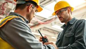 Technician performing Fixed Electrical Testing in a commercial setting with proper safety gear.