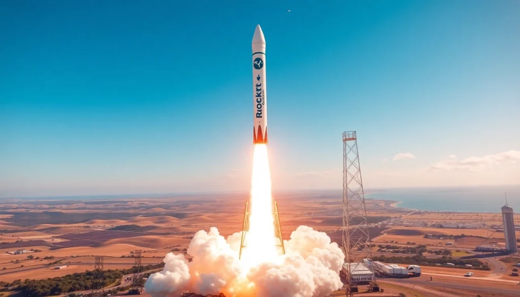 Rocket Lab spacecraft launching into the sky, highlighting the Revenue Rocket Lab growth and innovation.