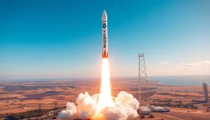 Rocket Lab spacecraft launching into the sky, highlighting the Revenue Rocket Lab growth and innovation.