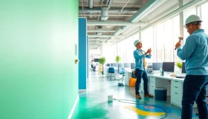 Commercial painting contractors painting a professional office space with vibrant colors and expert techniques.