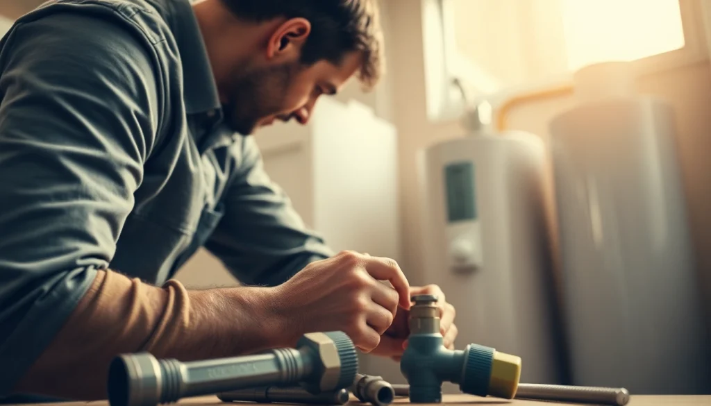 Water heater installation Raleigh service in action with a professional plumber at work.