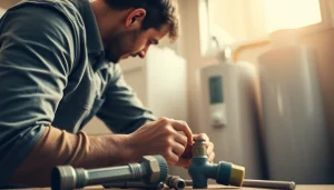 Water heater installation Raleigh service in action with a professional plumber at work.