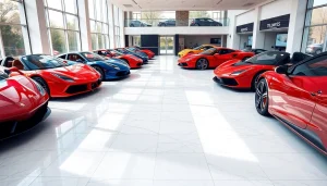 Showcase of exotic car dealership Cape Town featuring luxurious sports cars in a bright showroom.