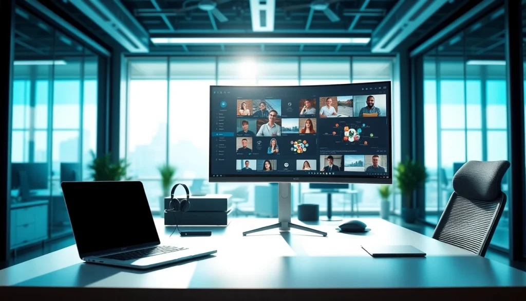 Engaging virtual desktop workspace showcasing applications in a modern office.