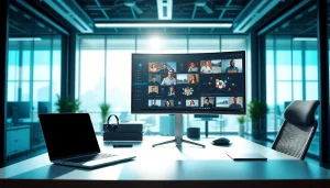 Engaging virtual desktop workspace showcasing applications in a modern office.
