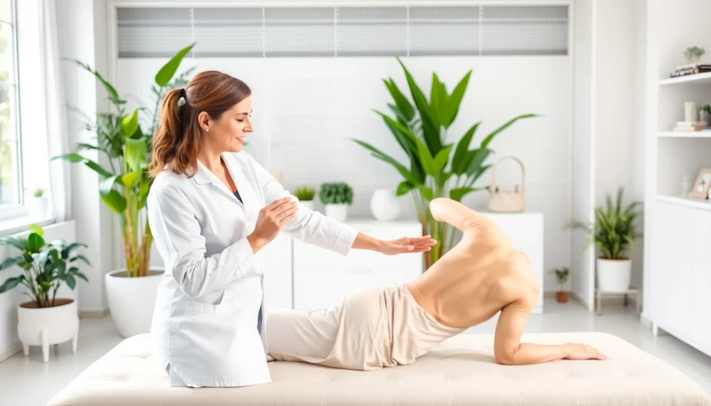 Behandlung von Rückenschmerzen durch einen Physiotherapeuten in einem ruhigen Klinikumfeld.