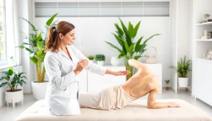 Behandlung von Rückenschmerzen durch einen Physiotherapeuten in einem ruhigen Klinikumfeld.