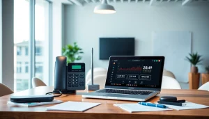 Showcasing Grandstream IP communication devices in a modern office environment.
