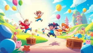 Exciting action scene featuring stumble guys mod apk unlocked everything characters in a colorful adventure.