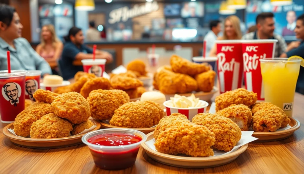 Tempting display of KFC prices offerings with chicken, sides, and drinks for a delicious meal.