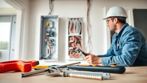 Install high-quality Electrical Service with a professional electrician at work.