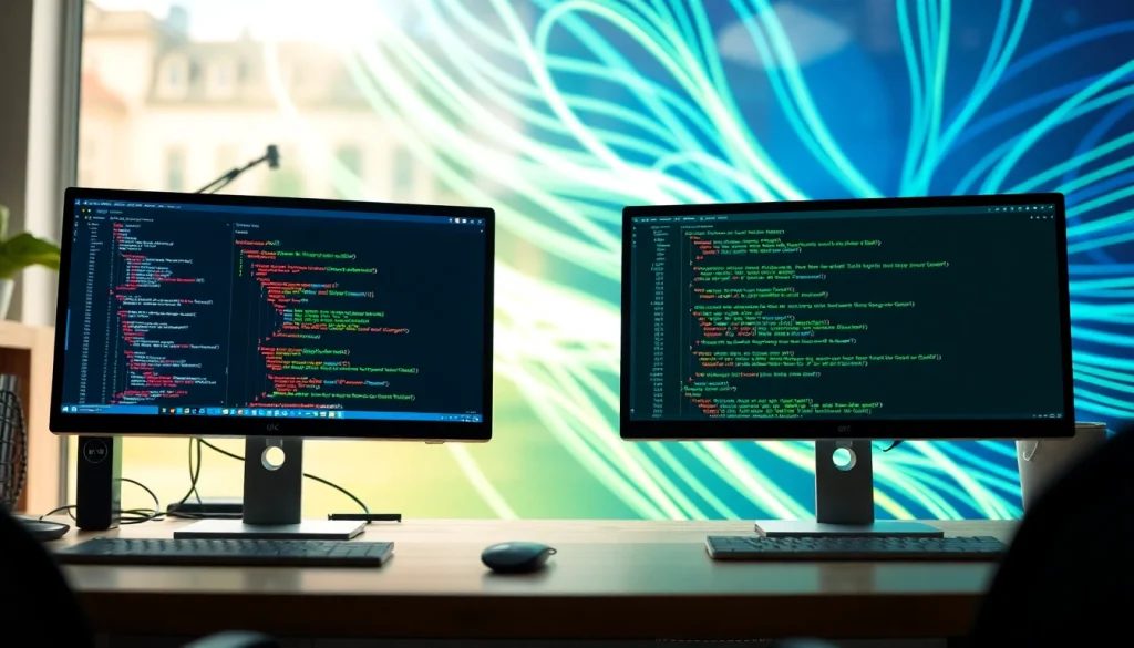 Compare the features of Cursor vs Claude Code in this digital workspace illustration.