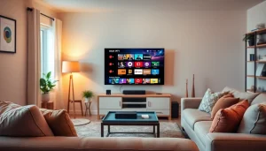 Regarder le meilleur iptv dans un salon moderne avec un téléviseur intelligent et un ambiance accueillante.