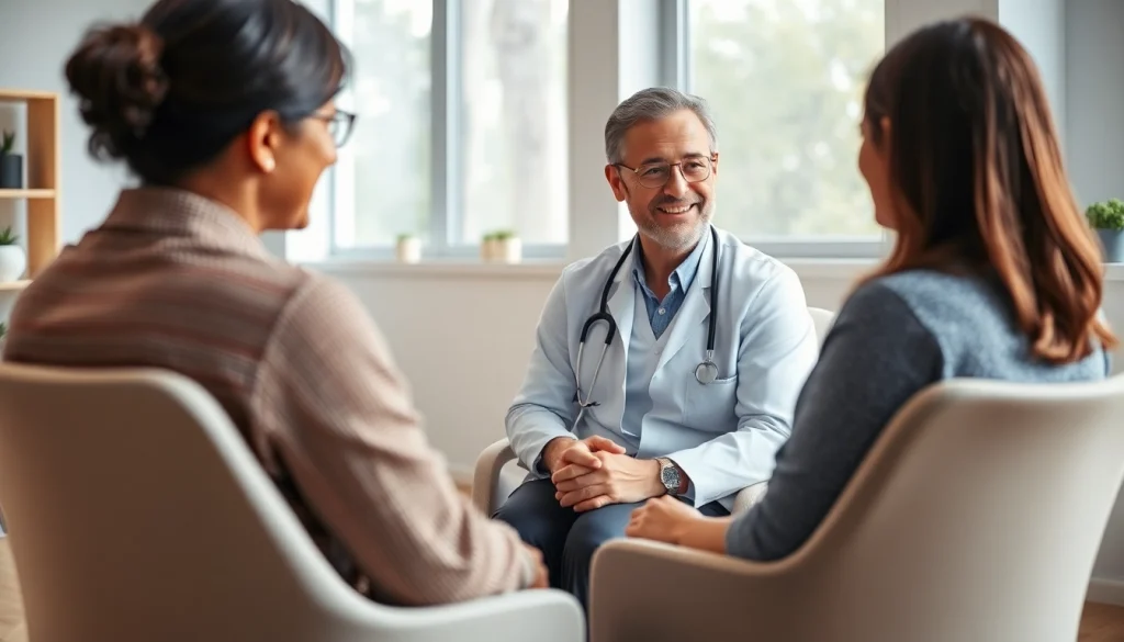 Engaging psychiatrist in a soothing therapy office during a patient session.