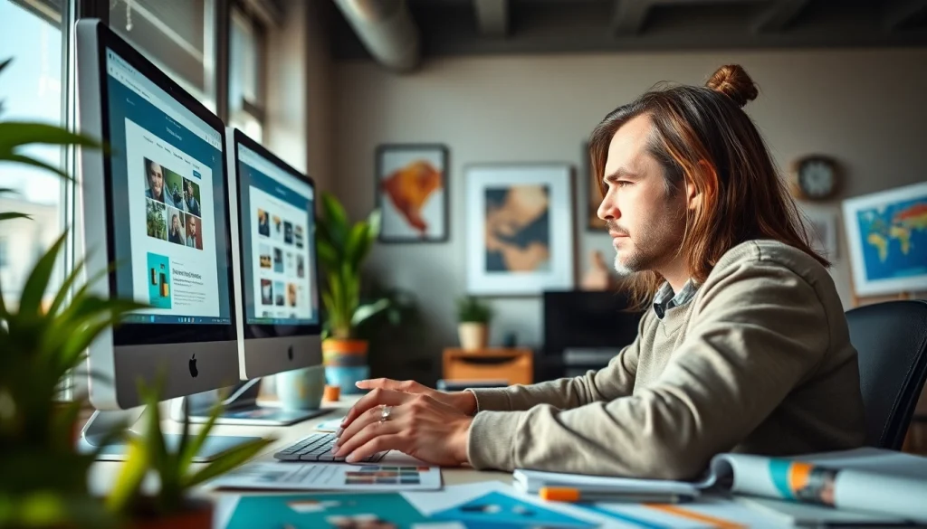 Showcasing a web design company Kansas City workspace with designers creating innovative websites.