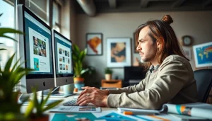 Showcasing a web design company Kansas City workspace with designers creating innovative websites.