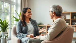 Therapist assisting a client in dealing with anxiety in a calming environment with natural light.