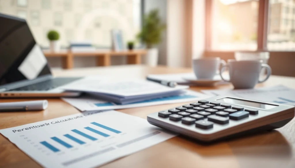 Calculate percentages easily with this Percentage Calculator in a professional office setup.