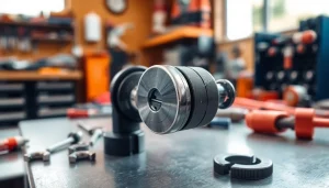 Serrature per veicoli professionali in primo piano, con dettagli metallici e attrezzi sullo sfondo.