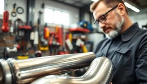 Inspecting charge pipes with detailed craftsmanship in an organized workshop environment.