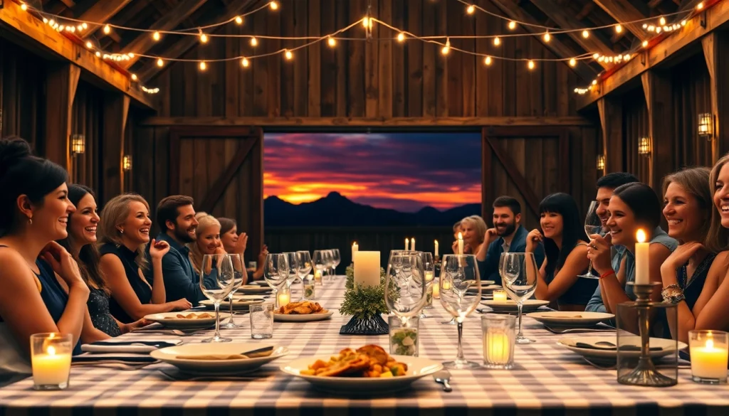 Enjoy the cozy atmosphere of a barn dinner theater 2024 schedule with guests dining joyfully.