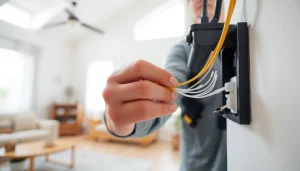 Sonic internet installation by a technician in a bright home, showcasing the installation process and modern technology.