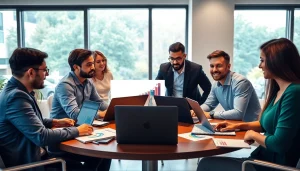 Collaborative professionals discussing amazon wholesale strategies in a bright office setting.