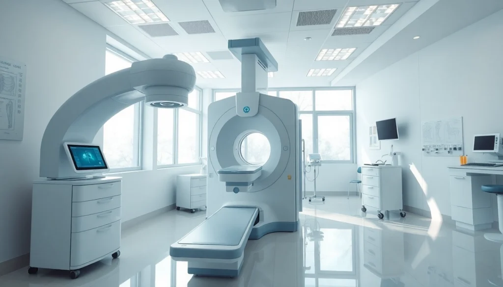 Showcasing advanced medical parker imaging equipment in a bright clinic environment.