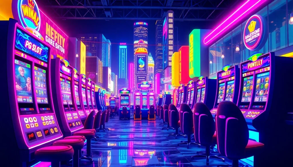 Experience the exciting gameplay of pg slot with colorful slot machines and vibrant atmosphere.
