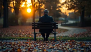 A person reflecting on their feelings during a relationship breakup in a serene autumn park.