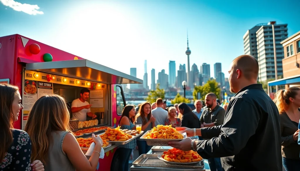 Food truck catering Hamilton Ontario featured at a lively outdoor event serving fresh dishes.