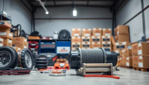 Browse Jerr Dan Parts within an organized warehouse, showcasing hydraulic and accessory components.