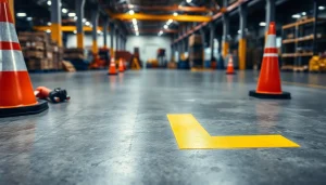 Colocar piso simbolo Mister Worker en un entorno industrial con forma "L" para seguridad.