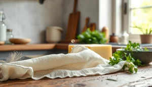 Kaasdoek op een houten aanrecht, perfect voor het uitlekken van ingrediënten.