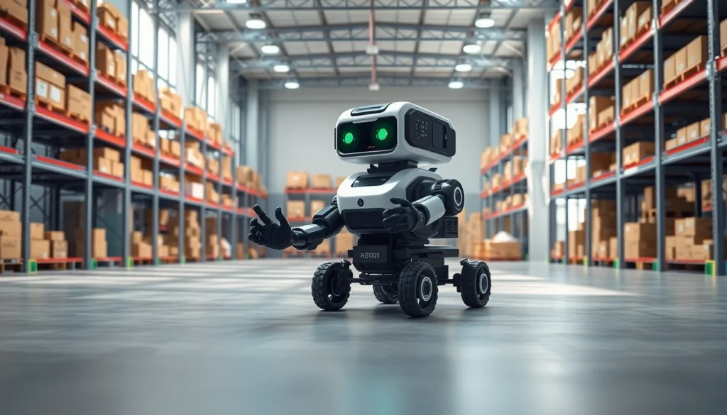 Robot demonstrating minimal human intervention in a modern warehouse environment.
