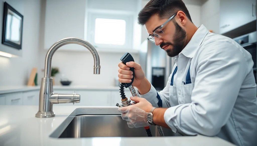Reliable plumber kngihtdale fixing a modern kitchen sink with professional tools.