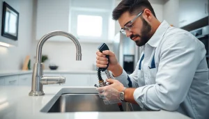 Reliable plumber kngihtdale fixing a modern kitchen sink with professional tools.