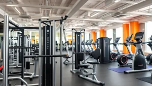Équipements de matériel fitness professionnel modernes et organisés dans une salle de sport.