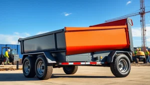 Inspect a sturdy dumpster trailer for sale, showcasing durability and utility for construction projects.