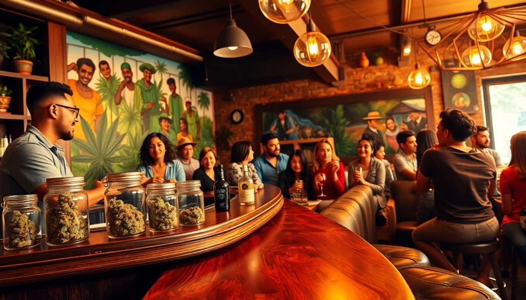 Experience the vibrant atmosphere of https://cannabisbcn.com, showcasing a lively cannabis club scene filled with social interactions.