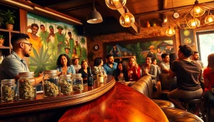 Experience the vibrant atmosphere of https://cannabisbcn.com, showcasing a lively cannabis club scene filled with social interactions.