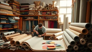 Gebruik canvas stoffen in diverse kleuren en texturen bij een ambachtelijke werkplaats.