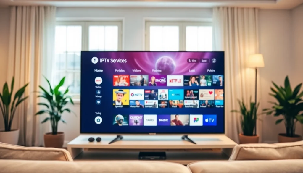 Visually engaging IPTV abonnement interface on modern TV showcasing entertainment options.