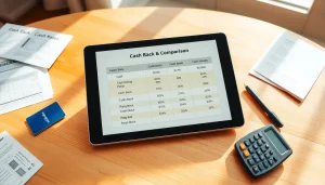 Compare cashback rates using a detailed digital comparison chart displayed on a tablet.