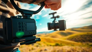 Capturing smooth footage with a professional camera stabilizer during an outdoor shoot.