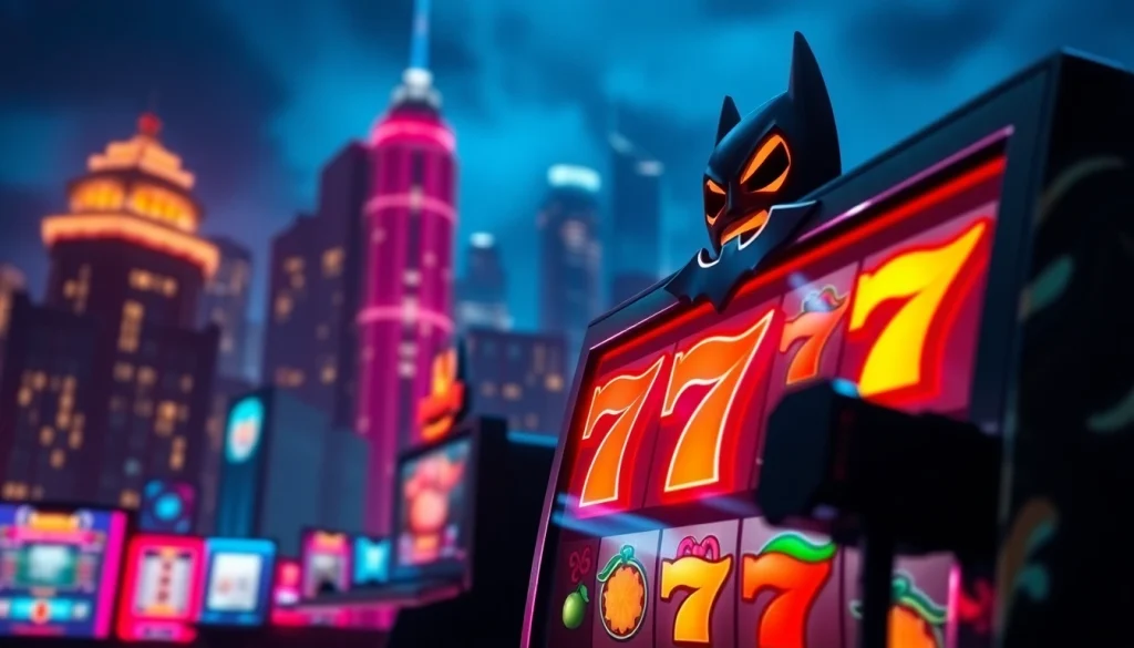 Mainkan batman138 Slot yang menarik dengan simbol berwarna-warni dan suasana penuh semangat.