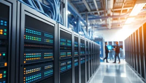 Windows Server 2025 Standard in a high-tech data center showcasing advanced server technology.