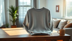 Model wearing a cozy crew neck sweatshirt highlighting its comfortable design and soft texture.